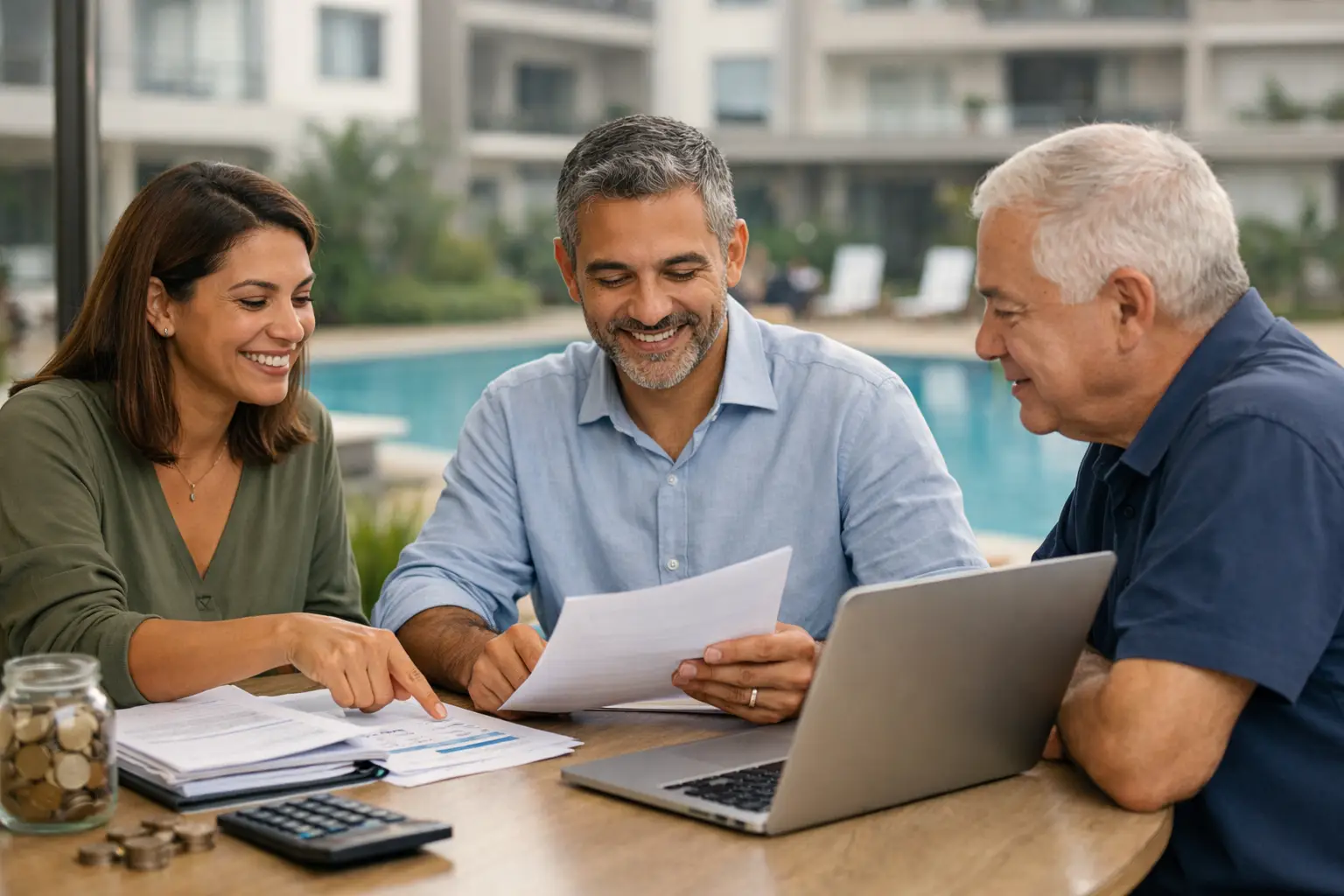 Pessoas conversando sobre gestão financeira condominial